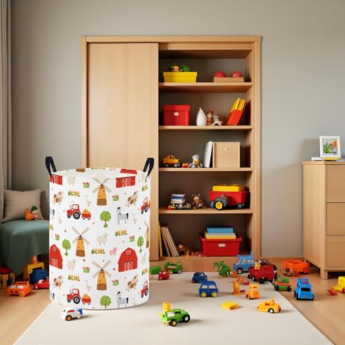 Image of Baby Laundry Basket Baby Nursery Hamper Kids Laundry Basket Toy Storage Bin for Boys Room Decor Gift Baskets for Bedroom Bathroom(Farm)