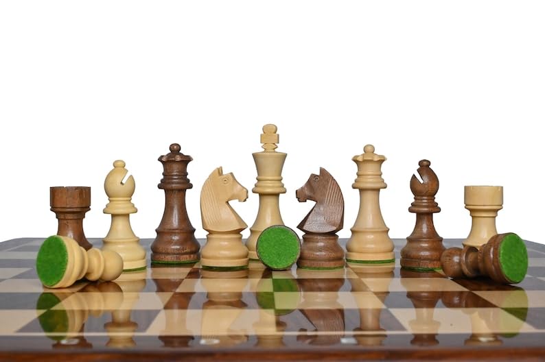 Juego de ajedrez magnético plegable de 21 pulgadas en boj y tablero de palisandro dorado (Sheesham) | Ajedrez alemán Kinght de 3.7 pulgadas