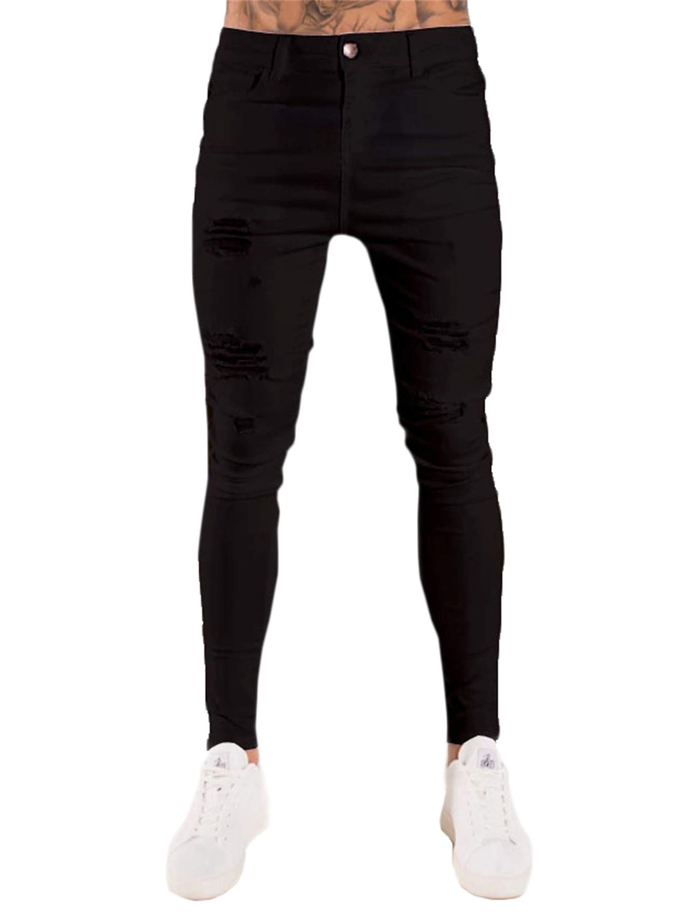 Andongnywell Mens Skinny Straight Ripped Zipper Jeans Slim Fit Stretch Knee Destroyed Denim Pants Distressed Trousers