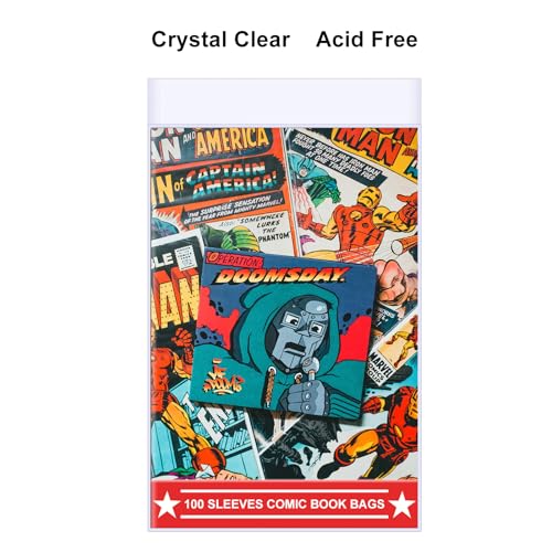 Image of 100ct Silver-Age Comic-Book-Bags and Boards - Reusable Comic Book Boards and Bags for Comic Book Storage, 1 1 /2 inch Flap Comic Bags and Backing Boards, Clear Protector and Protection Board Cardboards