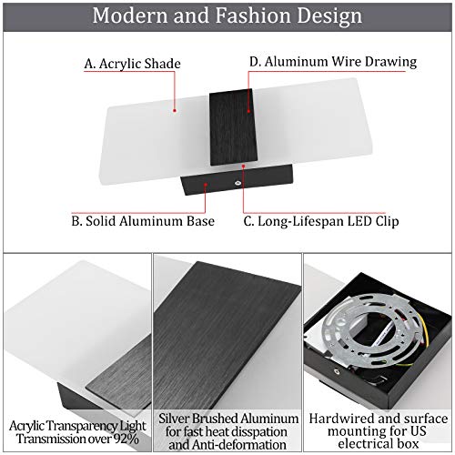 Image of Lightess Modern Sconces Set of 2, LED Wall Lights Indoor, Warm White | Acrylic, 12W, for Hallway Living Room Corridor Bedroom