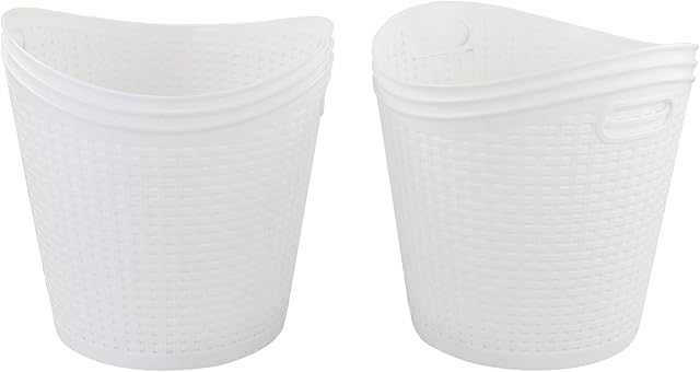 Dehouse Set of 6 Round Plastic Clothes Laundry Baskets, Large Storage Basket, White