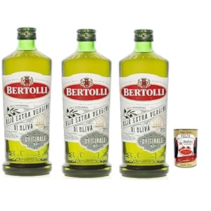 3x Bertolli extra originele olijfolie van eerste persing, per stuk verpakt (3 x 1000 ml) + Italian Gourmet Polpa