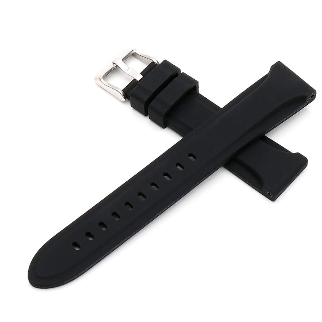 EWatchAccessories 22mm Black Soft Silicone Rubber Silver Stainless Steel Buckle Clasp Watch Band Strap | Comfortable and Durable Material (B08KWB6RXG) Amazon Price History, Amazon Price Tracker