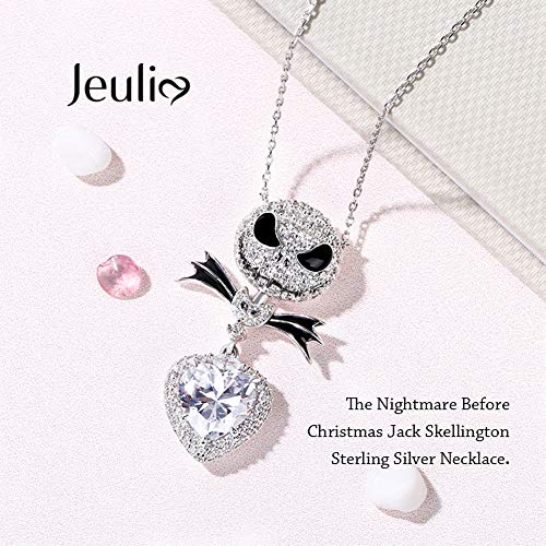 Jeulia 2.5 Carat Nightmare Necklace 925 Sterling Silver Jack and Sally Skull Pendant Necklace Heart Necklace for Women Birde Romantic Jewelry Gift for Her4