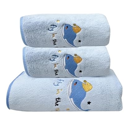 USTIDE Badetuch-Set, Motiv: Blauwal, Cartoon-Stickerei, Badetuch-Set, weiche Samt-Handtücher für Badezimmer, Fitnessstudio, Dusche (1 Badetuch + 2 Handtücher) – Bild 5
