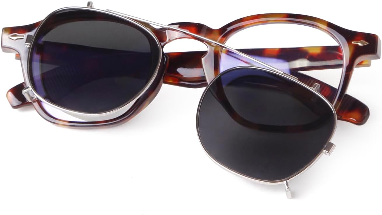 Clip on Sunglasses over Glasses for Women Men Vintage Fashion 46mm Small Round Unisex Style Clipon Sunglsses