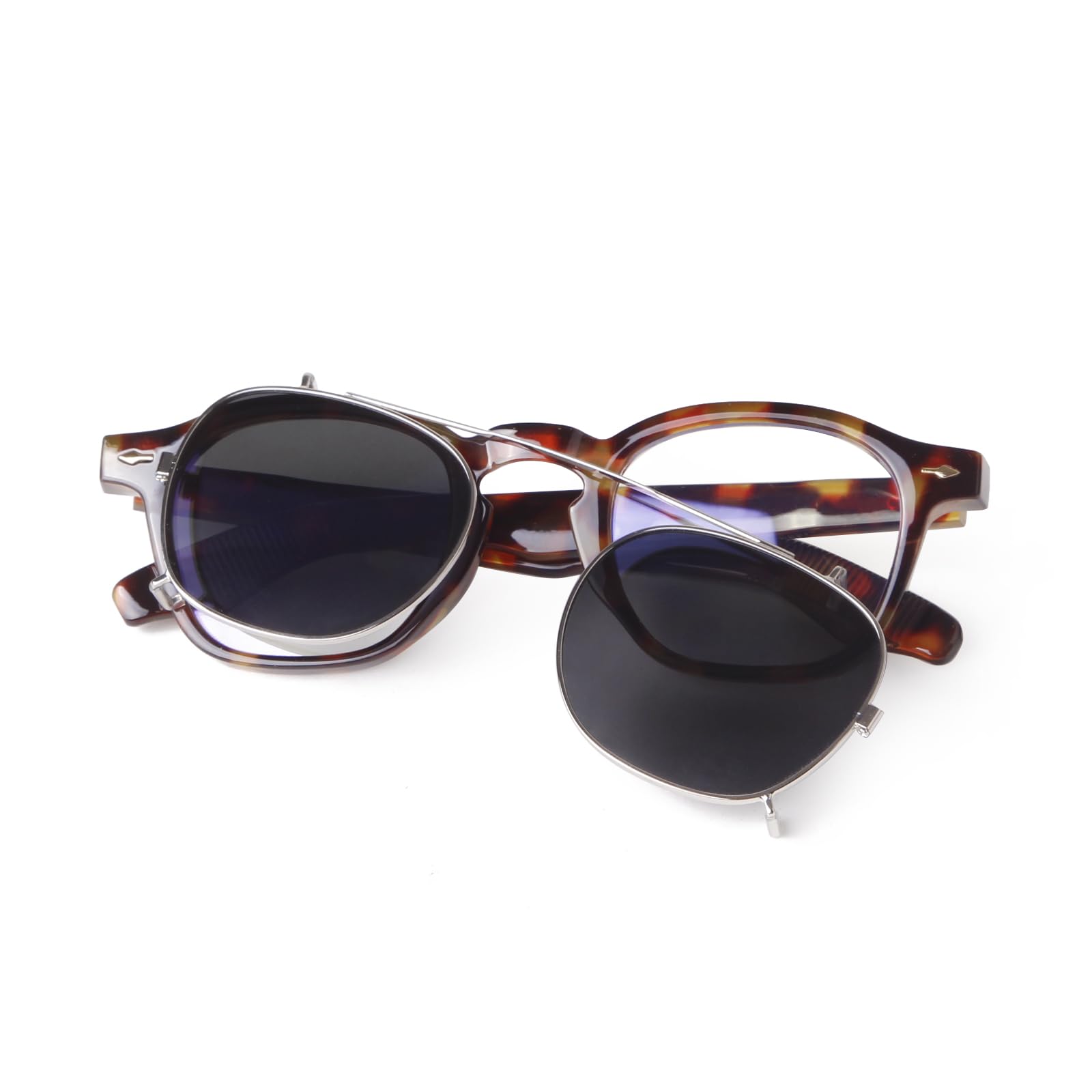Clip on Sunglasses over Glasses for Women Men Vintage Fashion 46mm Small Round Unisex Style Clipon Sunglsses