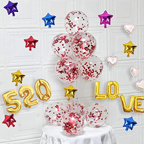 Image of Party Propz Red Confetti Balloons For Birthday - Set of 15 Pcs (12 inch) Christmas Decoration | Giant Confetti Balloons For Decoration | Red Balloon For Decoration Birthday (Latex)