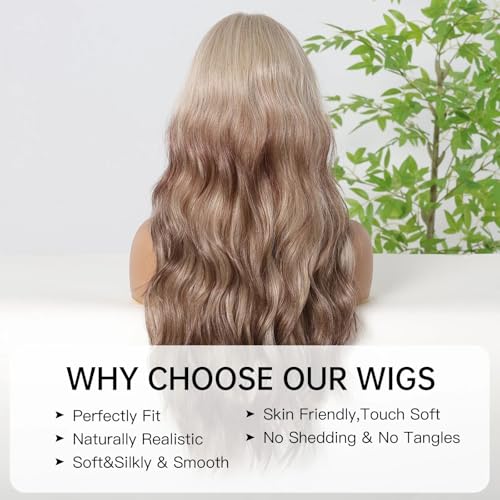 Peruki do włosów Blond brązowa peruka z grzywką Długie faliste ciało dla kobiet Codzienne przyjęcie Cosplay Żaroodporny materiał syntetyczny