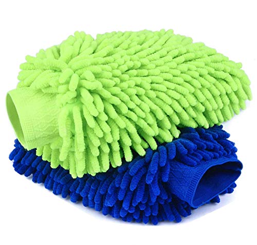 agnirame Lot de 2 gants de lavage de voiture de grande taille bleu marine, gants de lavage en microfibre chenille de qualité supérieure, anti-rayures, gants de nettoyage de voiture (bleu-jaune)