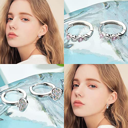 Besteel 3 Pairs Double Love Heart Hypoallergenic Hoop Earrings For Women, Small Silver Huggie Earrings Hoops For Women, Cute Colorful Cubic Zirconia Sleeper Butterfly Hoop Earrings Cartilage Dangling Sets For Sensitive Ears #TOP2