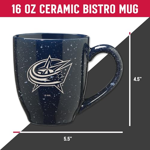 Image of Rico Industries NHL Hockey Columbus Blue Jackets Navy Personalized 16 oz Team Color Laser Engraved Speckled Ceramic Coffee Mug