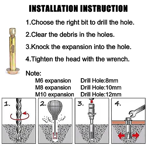 6 Stück M10 x 80 mm Spreizschrauben Sechskantmutter Spreizhülse Ankerbolzen Heavy Duty Fixing Anchors Heavy Duty Beton Mauerwerk Ziegel Wandbefestigungen