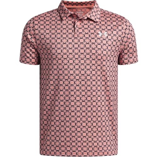 Under Armour Kids Boys Matchplay Printed Golf Polo (Big Kid) Posh Pink/Midnight Navy/White Large