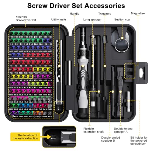 YOYSUN Mini Precision Screwdriver Set with Color-coded Identification, 132 in 1 Micro Magnetic Repair Tool Kits with Storage Box, 108 Bits,Small Manual Screw Driver Toolkits for iPhone/Mac/iPad/Table