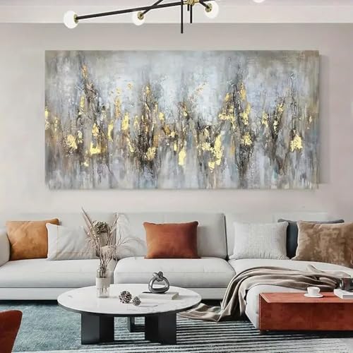 Toile paysage doré abstrait moderne grand format 70x140 cm idéale pour votre chambre