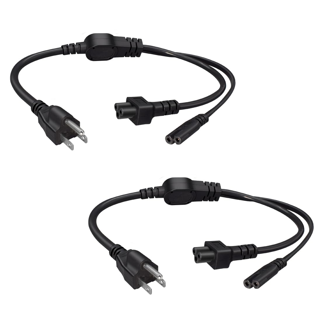 Strhowill (2pack) NEMA 5-15P to C5+C7 Y Type Splitter Power Cord,US 3 pin Plug 5-15p to C7 and C5 Splitter Power Cable Cord,2.5A-15A/125V