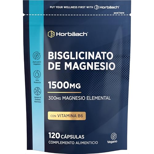 Magnesio Bisglicinato 1500 mg | 120 Cápsulas de Magnesium Glicinato Veganos | Puro | 300mg Elemental | de Horbaach