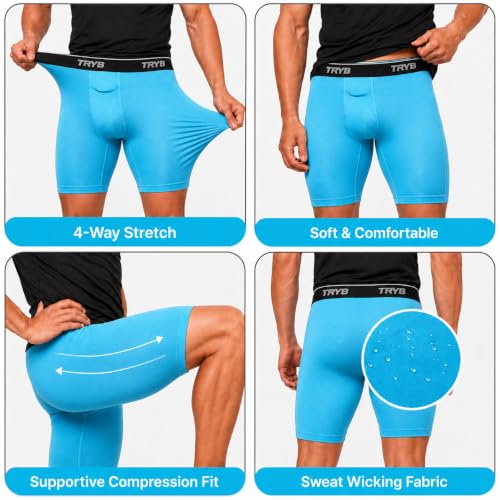 Image of TRYB Men's Compression Shorts & Pants | Sports Innerwear for Gym, Running & Training | Quick Dry, Breathable, 4-Way Stretch, Moisture Wicking, Anti-Chafing Muscle Support Athletic Wear with Pocket