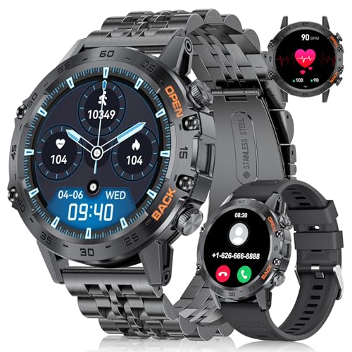 LIGE Reloj Inteligente Hombre, Llamadas Bluetooth & Asistente de Voz, 1.39'' Militar Robusto Smartwatch Hombre para Android iOS con Monitor Sueño Pulsómetro Podómetro, Deportivos, Impermeable, Negro
