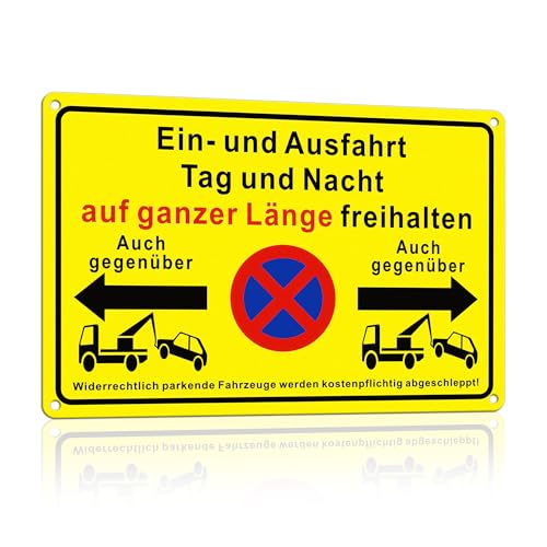 TAKULA Einfahrt Freihalten Schilder Ganze Einfahrt 30x20cm AUCH GEGENÜBER Doppelwarnung Tag/Nacht Reflektion + Abschleppdrohung | 1 Stück
