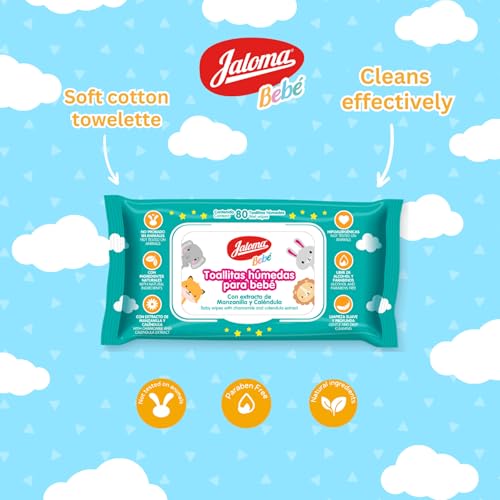 Image of JALOMA Baby Wipes with Chamomile and Calendula Extract, Hypoallergenic and Paraben Free, Pack of 3, 80 Wet Wipes Each (240 Count)