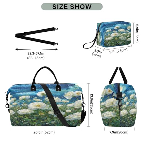 Floral Moonlit Meadow Travel Duffel Bag for Men Women with Makeup Bag Weekend Overnight Carry On Bags for Yoga Travel Gym3