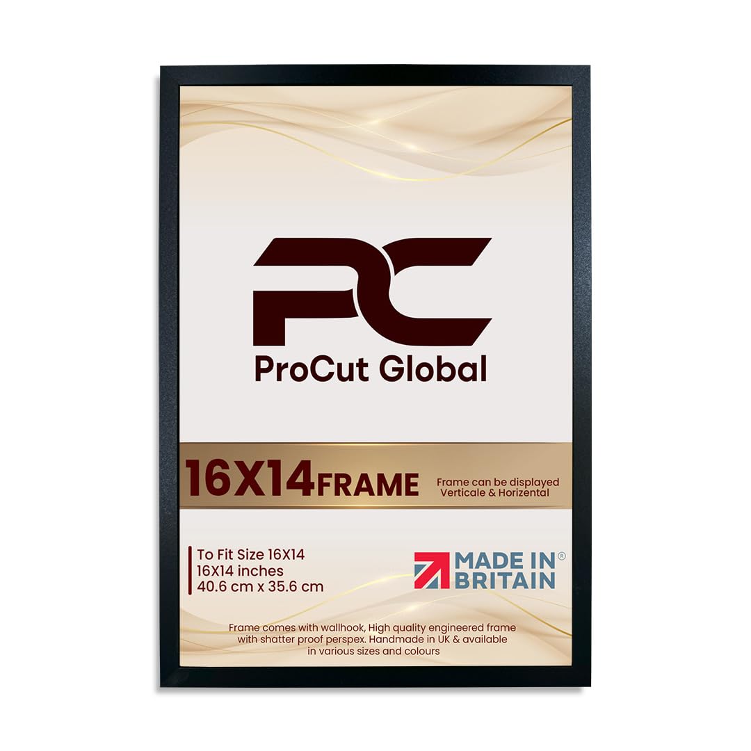 Procut Global 16X14 Black Picture Frames – Sleek Wooden Photo Frame with Shatterproof Perspex for Wall or Tabletop – Perfect for Posters, Certificates, Prints–Multiple Sizes & Colors Available