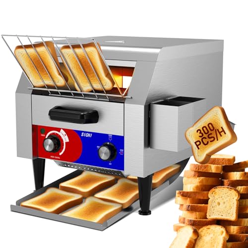 HTTSICHI Commercial Conveyor Toaster w/ 2 Slice Wide Slot, 300 Slice/hour Commercial Toaster w/ 10.1’’ Wide and 3‘’ Opening, Industrial Kitchen Cooking bagel w/Stainless Steel and Heavy Duty