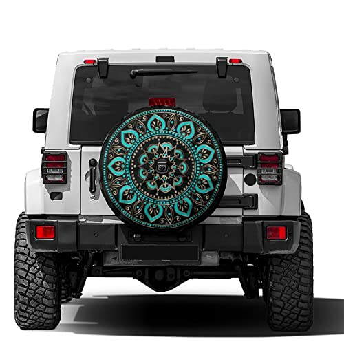 Image of Delerain Spare Tire Cover with Backup Camera Hole Floral Mandala Wheel Covers Waterproof Dust-Proof UV Sun Universal Fit for Jeep Trailer RV SUV Truck (18 Inch for Diameter 32 inch-34 inch)