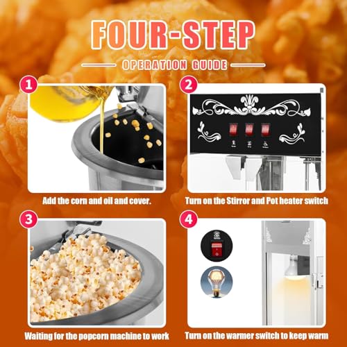 Image of Commercial Popcorn Machine With 20 OZ Kettle- Countertop Popcorn Machine for Theater Style, Stainless Steel, 3-Switch Control, for Home, Movie Night, Parties, Office, School, Business, Black