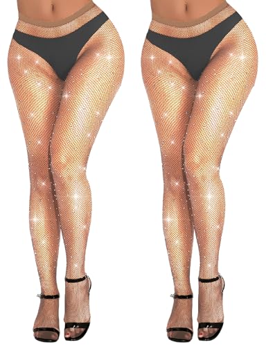 Image of Buauty 2 Pack Sparkly Fishnet Stockings For Women,Rhinestone Fishnets Tights High Waist,Party Sexy Rhinestone Mesh Pantyhose