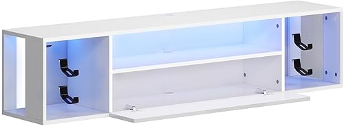 Miniatura 7 de SogesPower Soporte de TV flotante con luces, centro de entretenimiento flotante montado en la pared, soporte de TV LED con almacenamiento para sala