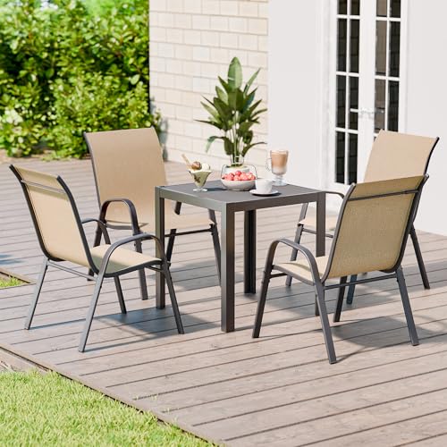 Image of Betterhood Patio Chairs Set of 4, Stackable Outdoor Dining Chairs Set with Breathable Seat Fabric, All-Weather Powder-Coated Metal Frame for Deck, Pool Side and Backyard, 350LBS Capacity (Khaki)