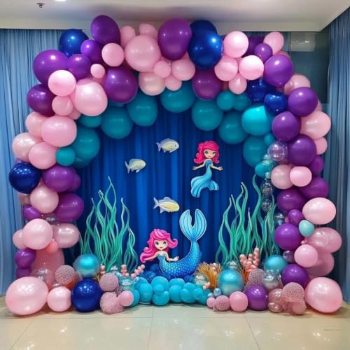 Image of Purple and Blue Balloons Teal Pink Balloon Garland Arch Kit for Birthday Baby Shower Mermaid Stitches Under The Sea Encanto Villain Ocean Luau Birthday Baby Shower Party Decorations