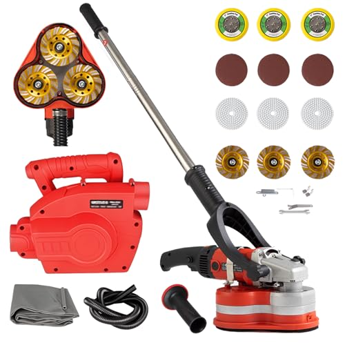 Electric Diamond Polisher Machine with Extendable Handle & Vacuum Port, 6-Speed Concrete Grinder for Dustless Floor and Wall Grinding, Epoxy, Paint, Stone, Cement, and Metal Surface Removal