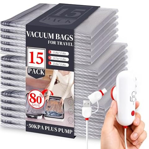 Vacbird Vacuum Storage Bags Set with USB Pump, 15 Pack Carry-on Size Vacuum Bags for Travel, Space… — $22.99 (23% off)