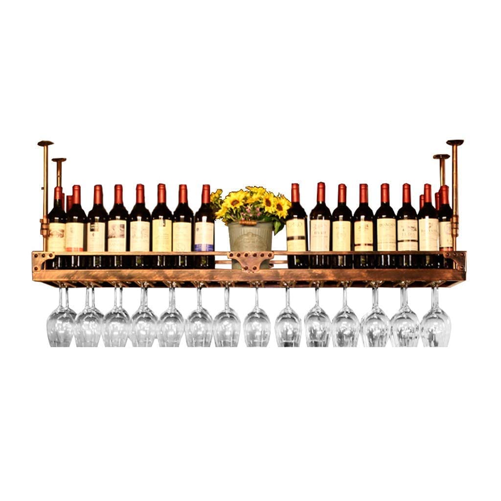Casier à vin suspendu noir 80x35cm en métal avec porte-verre