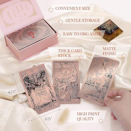 Image of Oracle Rose Gold 78 foil Tarot Cards with Guide Book Tarot Deck for Beginners and Professional Player with Box Tarot PVC Durable Waterproof Wrinkle Resistant