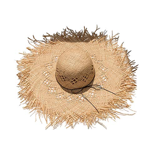 Sombrero de Paja de Verano para Mujer, Nuevo Sombrero de Playa Hueco + Sombrero de Paja de Rafia de Color sólido de ala Grande para Mujer (Sombrero de Paja) (Stra