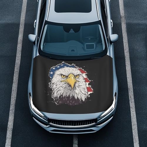 Image of Car Hood Cover Protector 59x39 inches Stretchable Car Hood Flag Removable Automotive Accessories Fabric Eagle and American Flag Print Hood Cover All-Season Protection for Cars