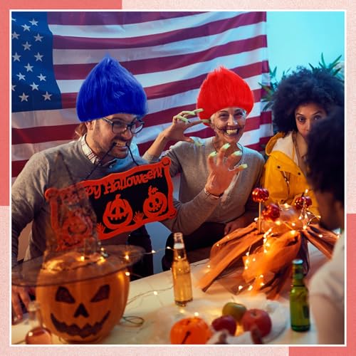 Image of Geyoga 2 Pcs Funny Wig Crazy Hair for Halloween Party,Royal Blue, Red