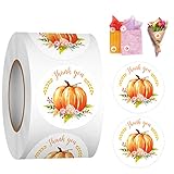 Thank You Pumpkin Label Stickers Roll, 1.5 inch 500 Pcs Cute Fall Fun Stickers for Thanksgiving Day, Round Seal Pumpkin Stickers for Goodie Bags Gift Favors Box Cards Decorations