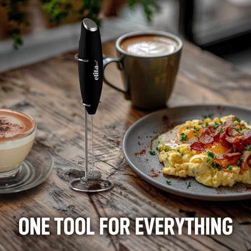 Image of ElitaPro Powerful Milk Frother Wand - Handheld Coffee Frother - Mini Foam Maker With Stand - Whisk Drink Mixer & Foamer for Coffee, Latte, Cappuccino, Frappe, Matcha, Hot Chocolate (Black)