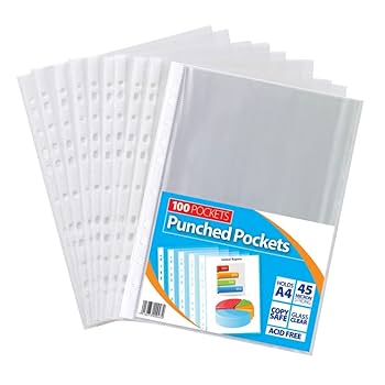 100 A4 Plastic Punched Pockets 45 Micron Polly Pockets Filing