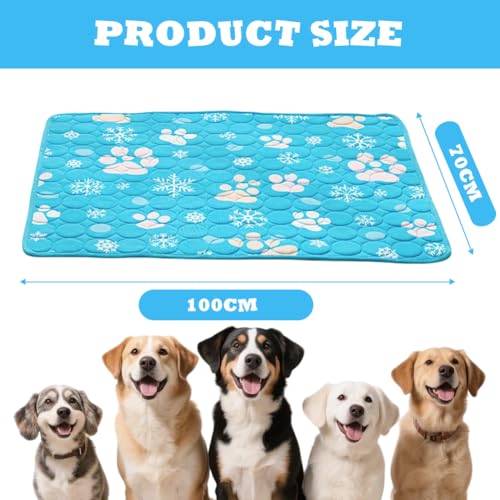 Zinueen Hundematte Kühlmatte für Hunde & Katzen – Selbstkühlendes Hundebett, Kühldecke & rutschfeste Kühlmatte für Zuhause, Auto | Dog Cooling Mat für Schlafplätze & Möbel (100 * 70CM)