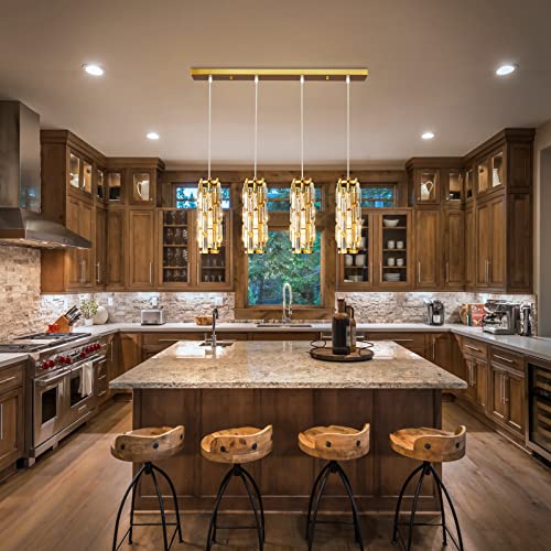 Image of LMQNINE 4 Light Gold Pendant Lighting Modern Pendant Light, Mini Crystal Chandeliers,Adjustable Pendant Light Fixture for Kitchen Island Dinning Room Bedroom(Gold 4-Light)