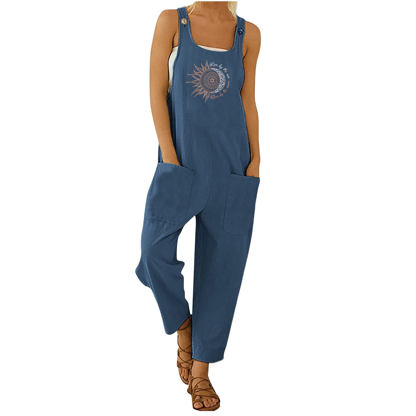 Gyaimxfu 2024 Peto Mono Elegante para Mujer Verano suelta Jumpsuit Una Pieza Pantalones de Tirantes Camiseta sin Mangas Color sólido Vintage Pantalones Anchos de Rectos Playsuit Fiesta