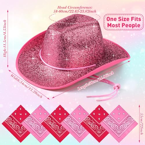 Image of Coume 12 Pcs Sparkly Adults Cowboy Hat and Bandanas Women Men Western Glitter Cowgirl Party Hats with Adjustable Drawstring